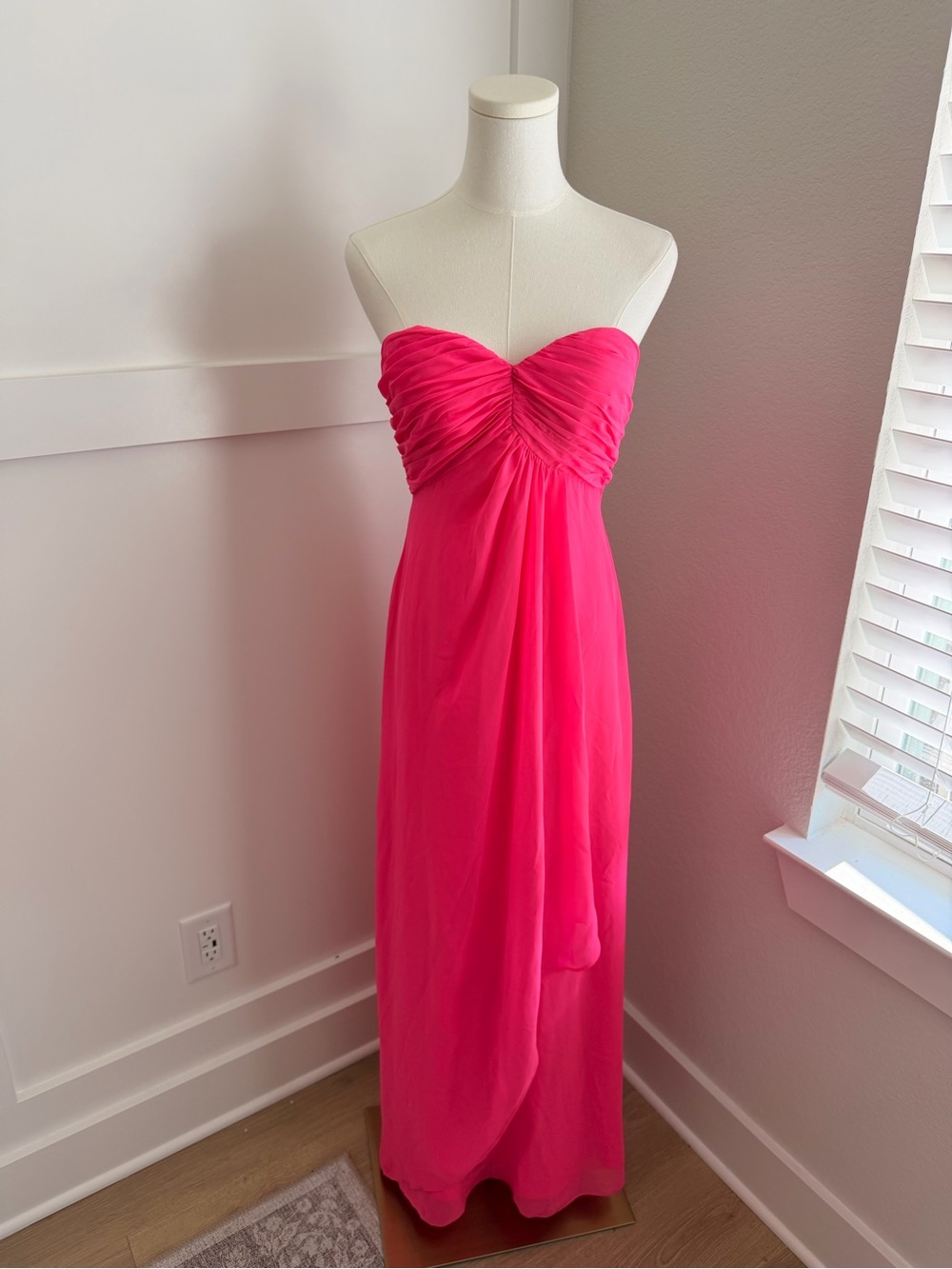 Hailey Logan by Adrianna Papell Hot Pink Ruched Strapless Maxi Dress – Size 7/8
